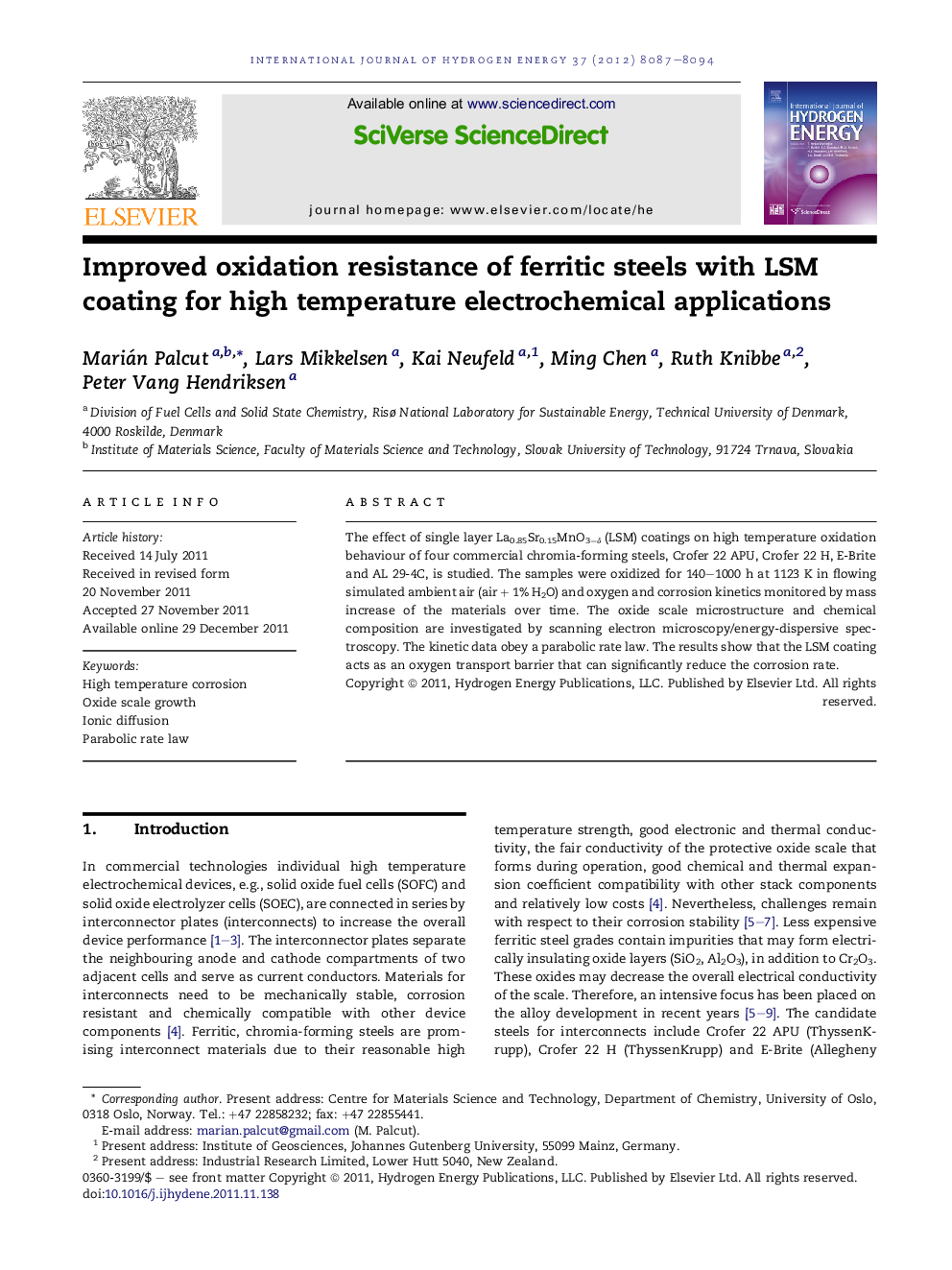 Improved oxidation resistance of ferritic steels with LSM coating for high temperature electrochemical applications