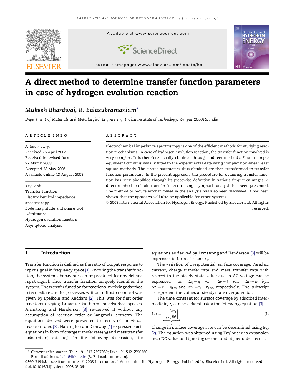 A direct method to determine transfer function parameters in case of hydrogen evolution reaction