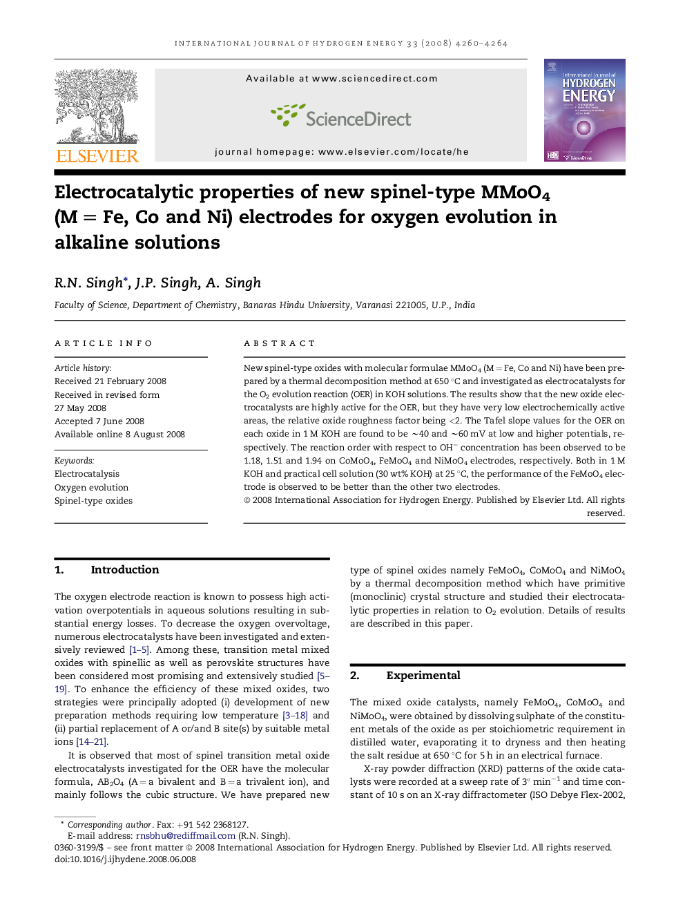 Electrocatalytic properties of new spinel-type MMoO4 (M = Fe, Co and Ni) electrodes for oxygen evolution in alkaline solutions