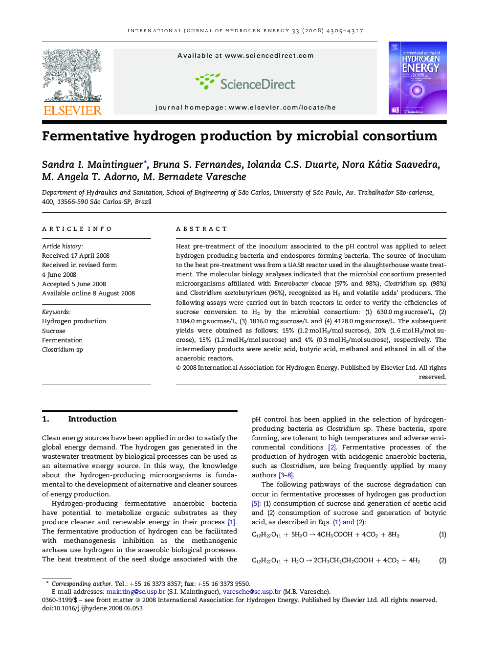Fermentative hydrogen production by microbial consortium