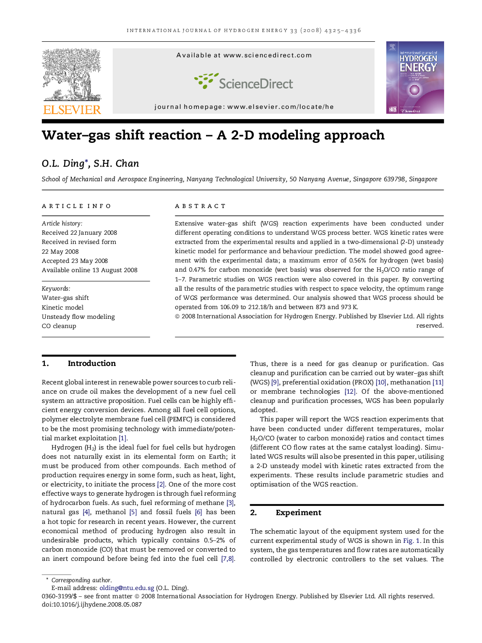 Water–gas shift reaction – A 2-D modeling approach