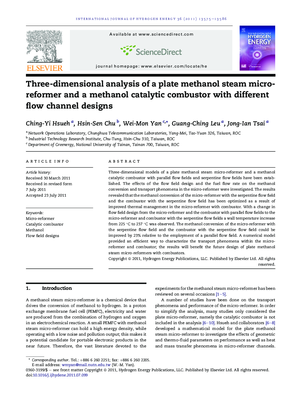 Three-dimensional analysis of a plate methanol steam micro-reformer and a methanol catalytic combustor with different flow channel designs