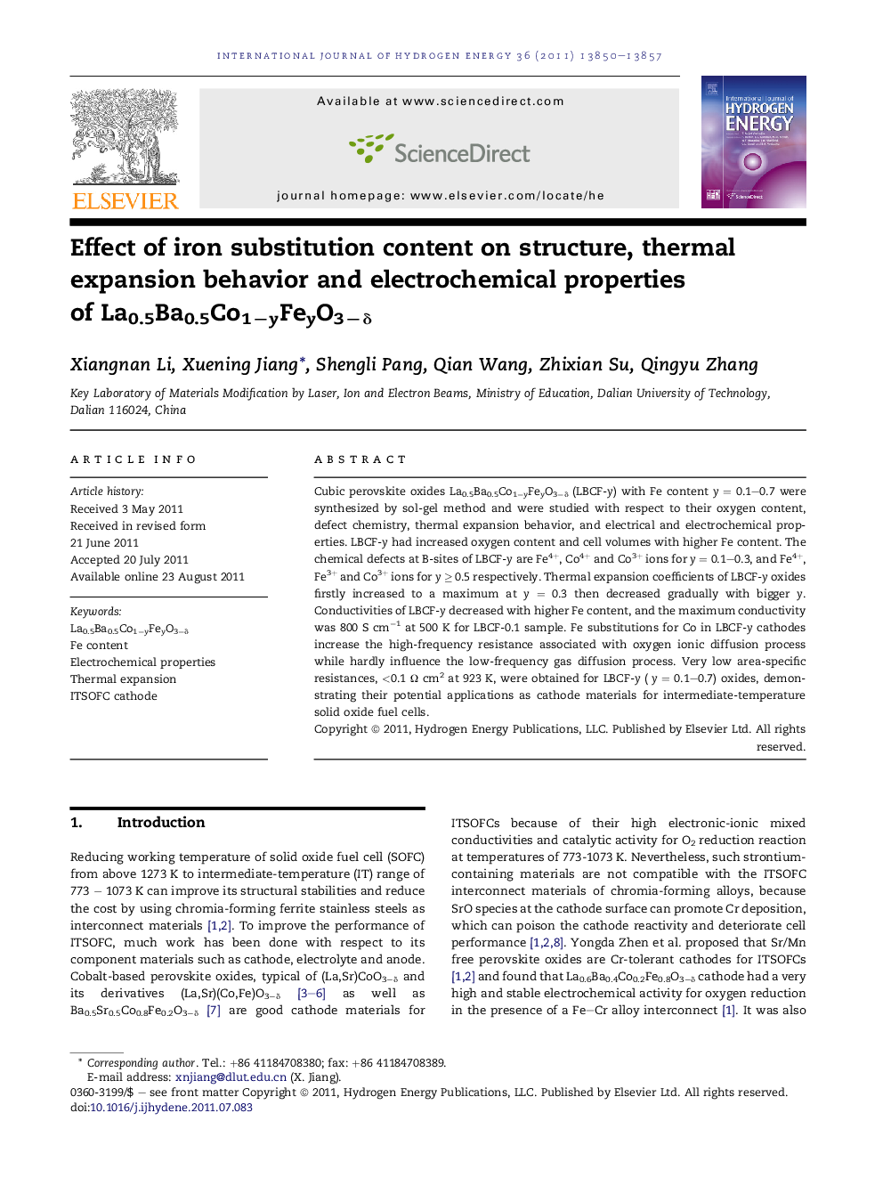 Effect of iron substitution content on structure, thermal expansion behavior and electrochemical properties of La0.5Ba0.5Co1−yFeyO3−δ