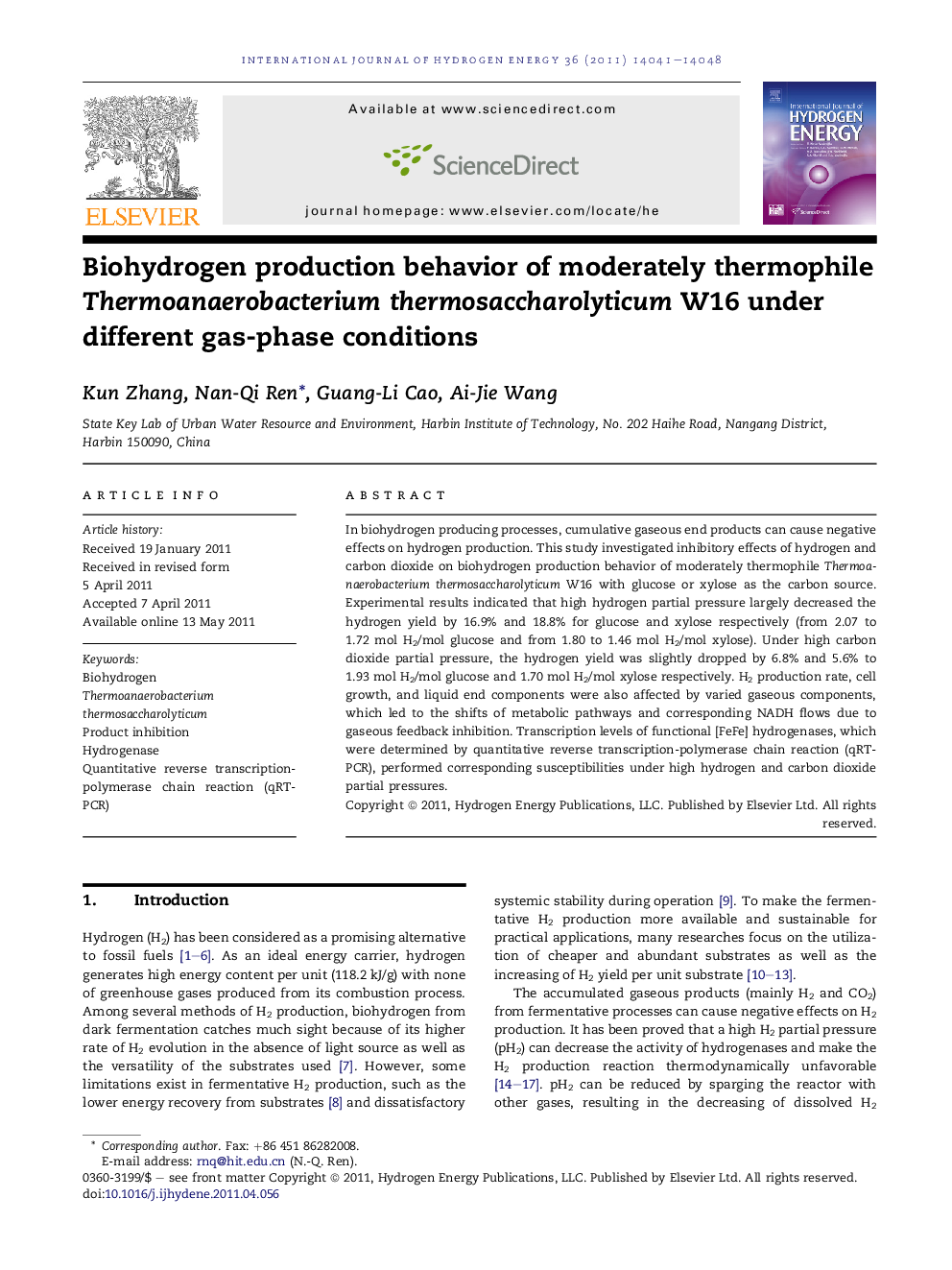 Biohydrogen production behavior of moderately thermophile Thermoanaerobacterium thermosaccharolyticum W16 under different gas-phase conditions