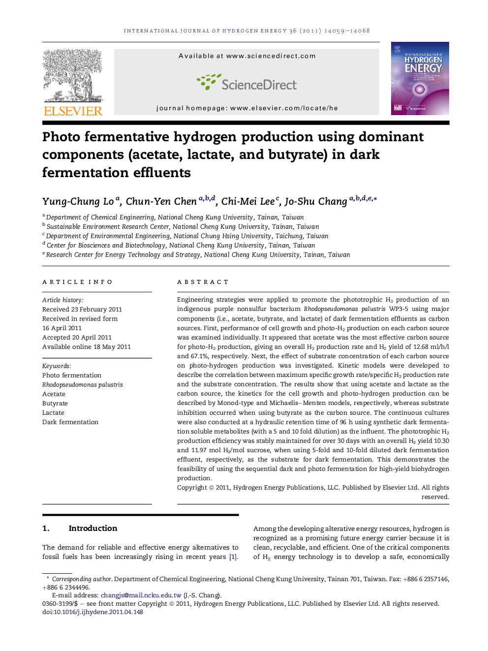 Photo fermentative hydrogen production using dominant components (acetate, lactate, and butyrate) in dark fermentation effluents