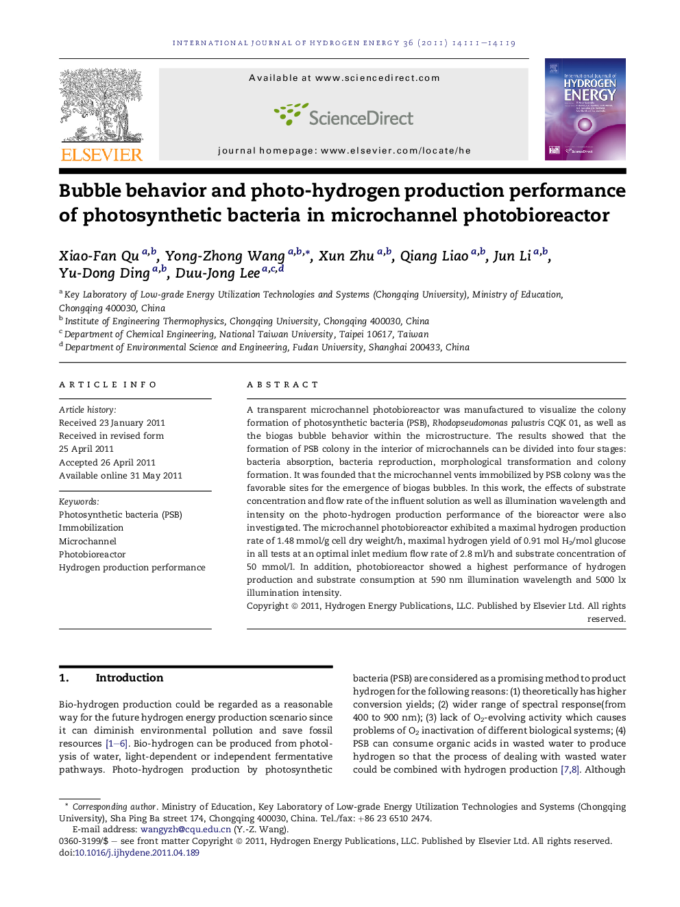 Bubble behavior and photo-hydrogen production performance of photosynthetic bacteria in microchannel photobioreactor