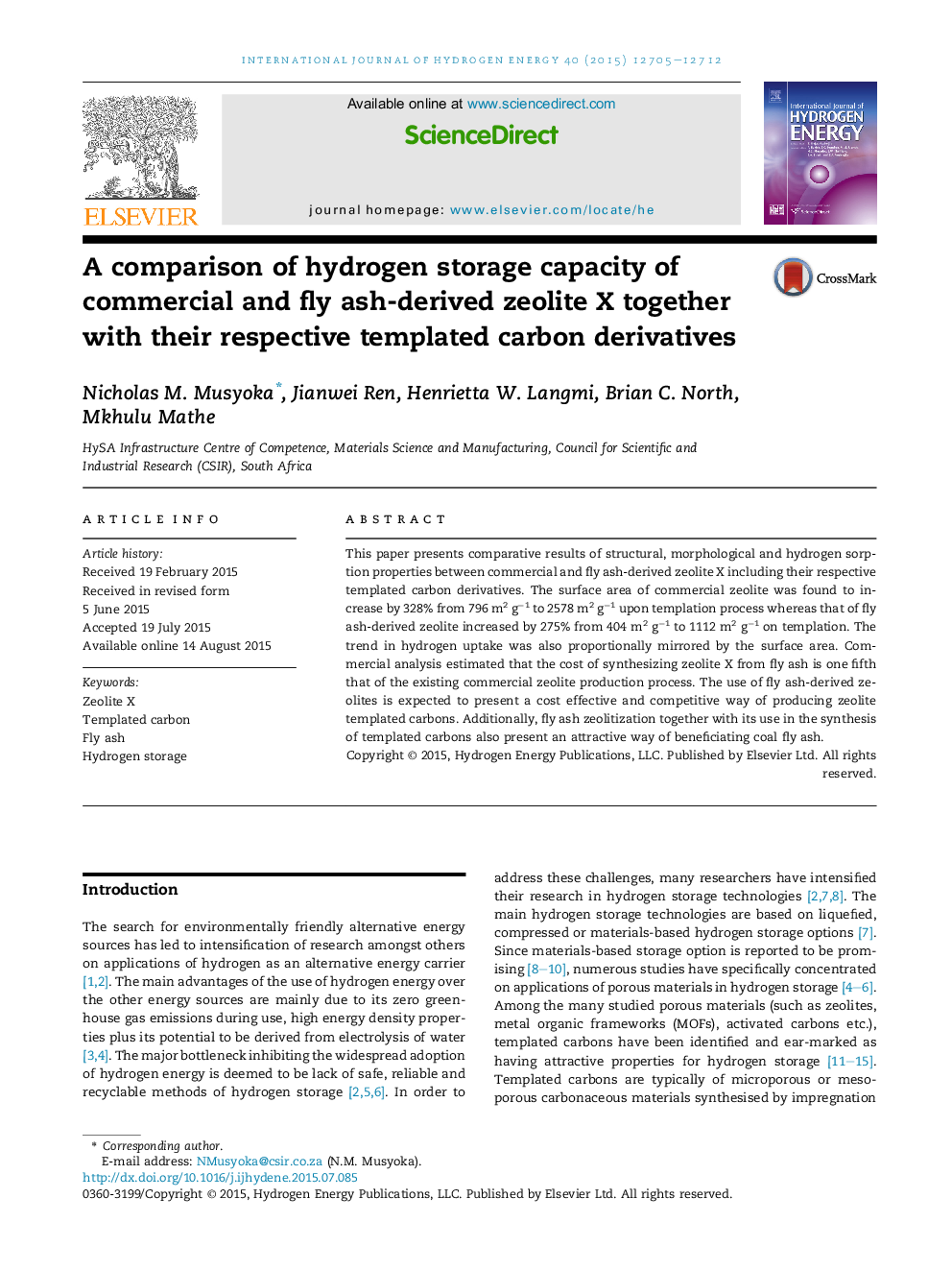 A comparison of hydrogen storage capacity of commercial and fly ash-derived zeolite X together with their respective templated carbon derivatives