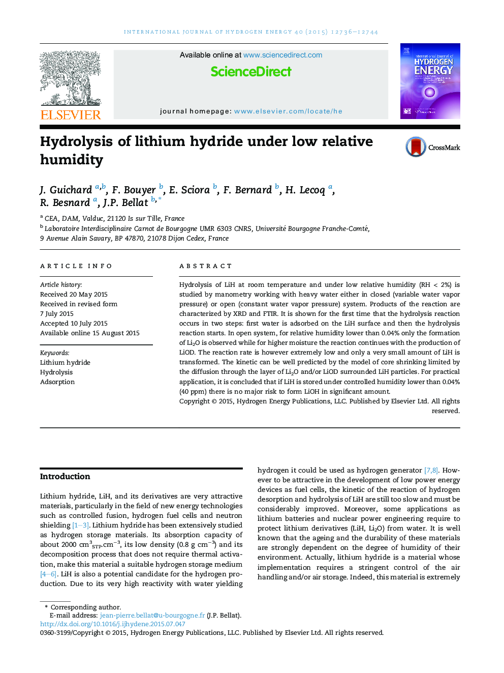 Hydrolysis of lithium hydride under low relative humidity