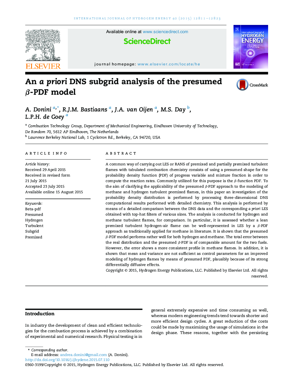 An a priori DNS subgrid analysis of the presumed β-PDF model