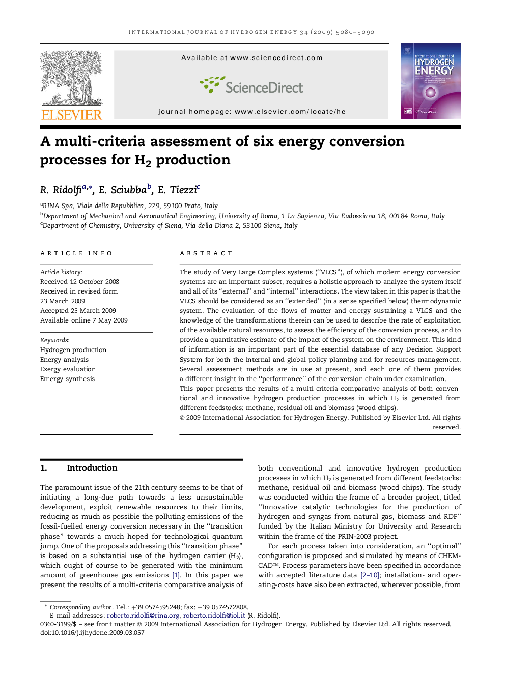 A multi-criteria assessment of six energy conversion processes for H2 production