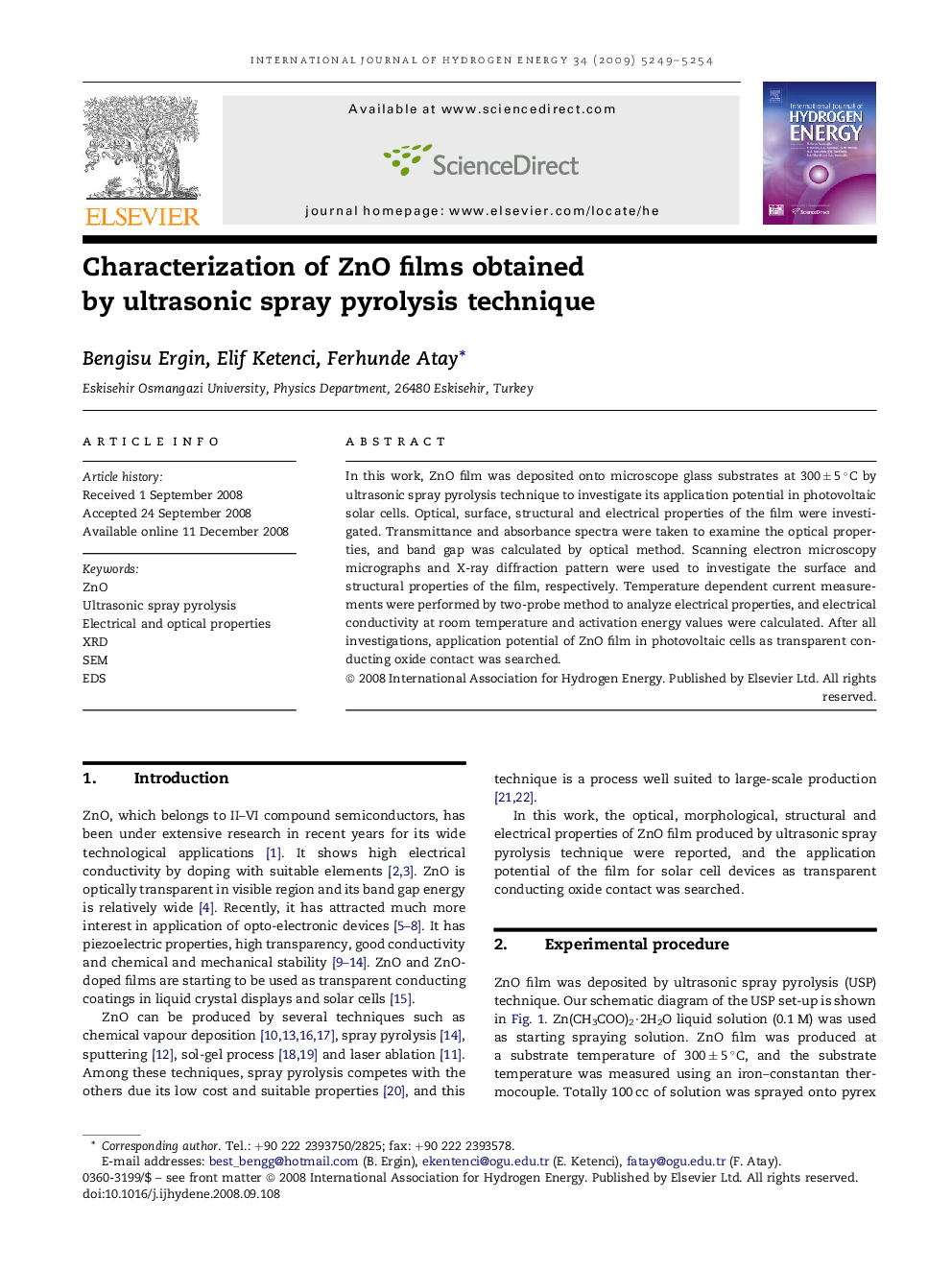 Characterization of ZnO films obtained by ultrasonic spray pyrolysis technique