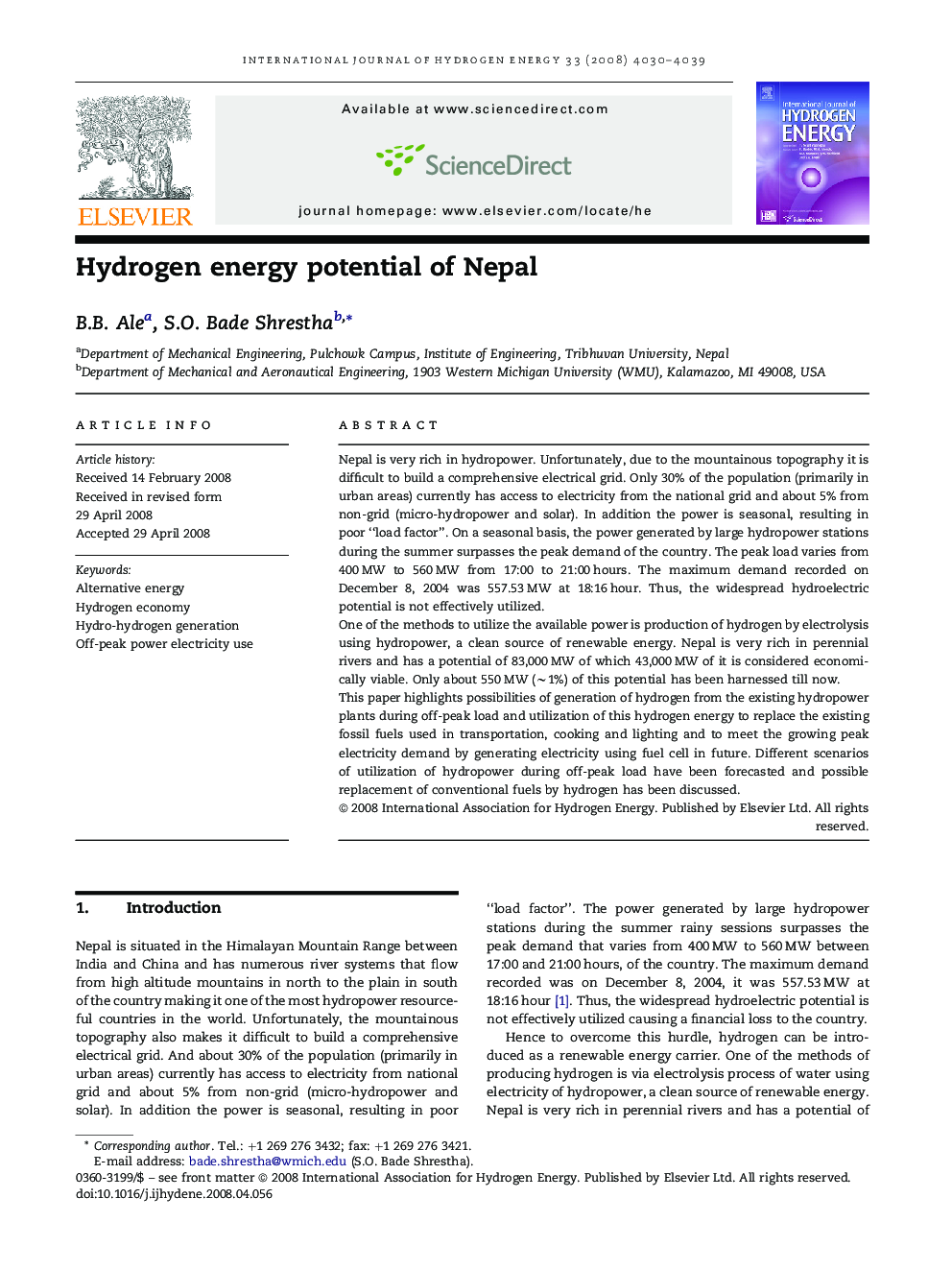 Hydrogen energy potential of Nepal