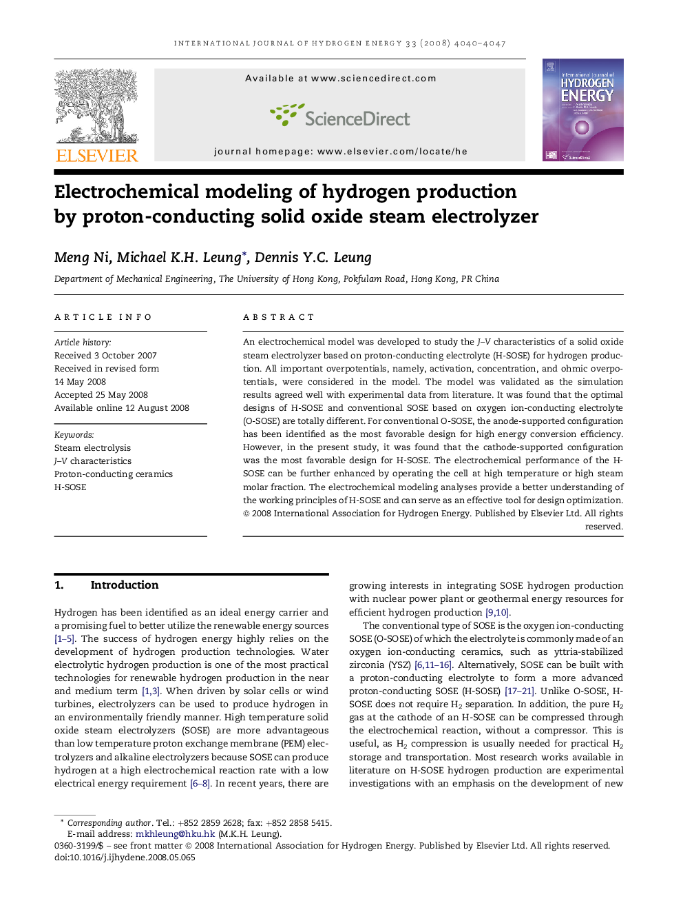 Electrochemical modeling of hydrogen production by proton-conducting solid oxide steam electrolyzer