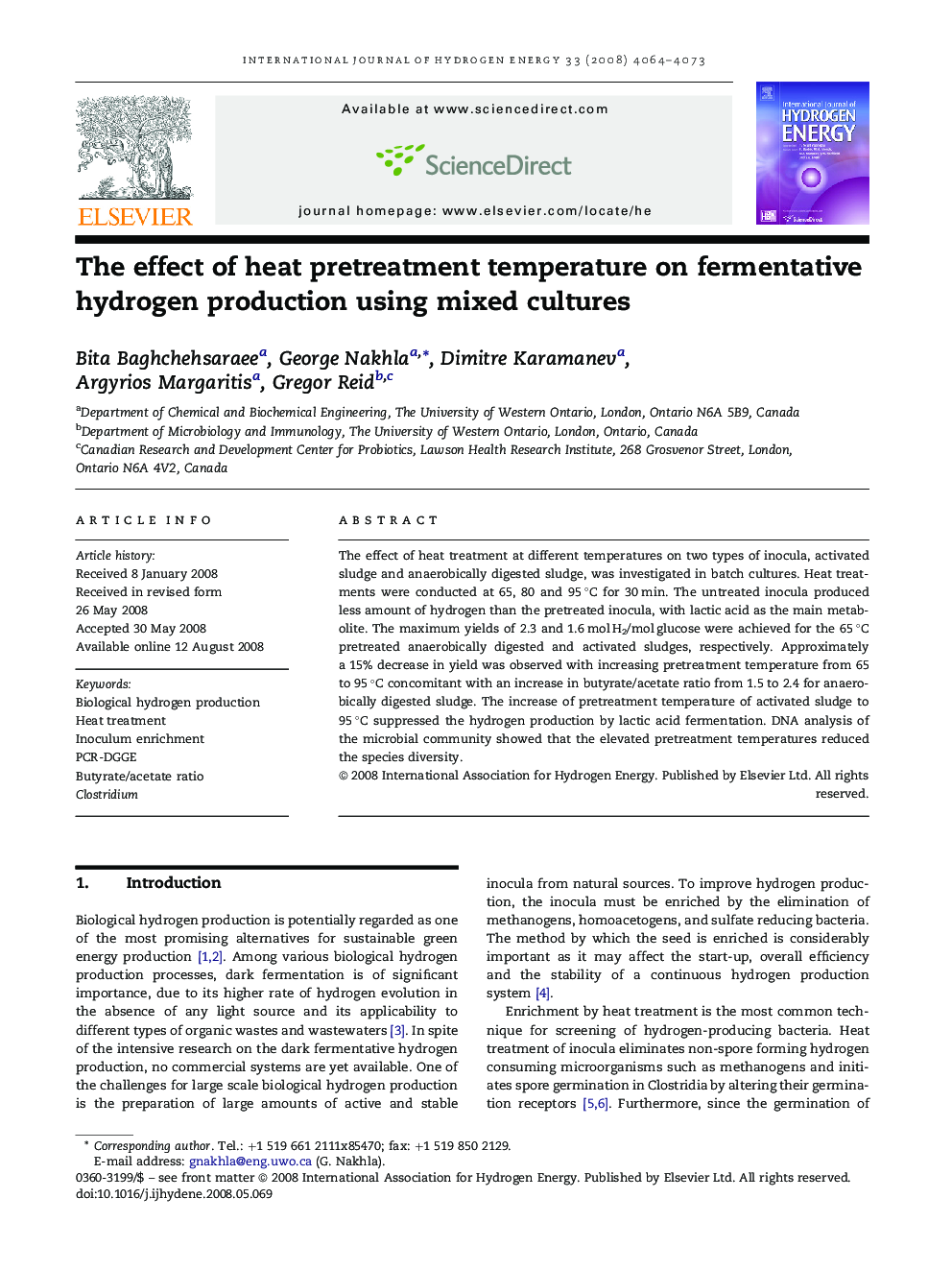 The effect of heat pretreatment temperature on fermentative hydrogen production using mixed cultures