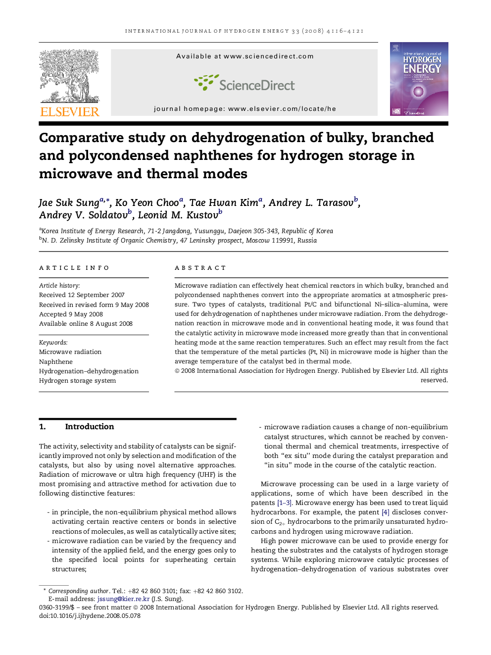 Comparative study on dehydrogenation of bulky, branched and polycondensed naphthenes for hydrogen storage in microwave and thermal modes