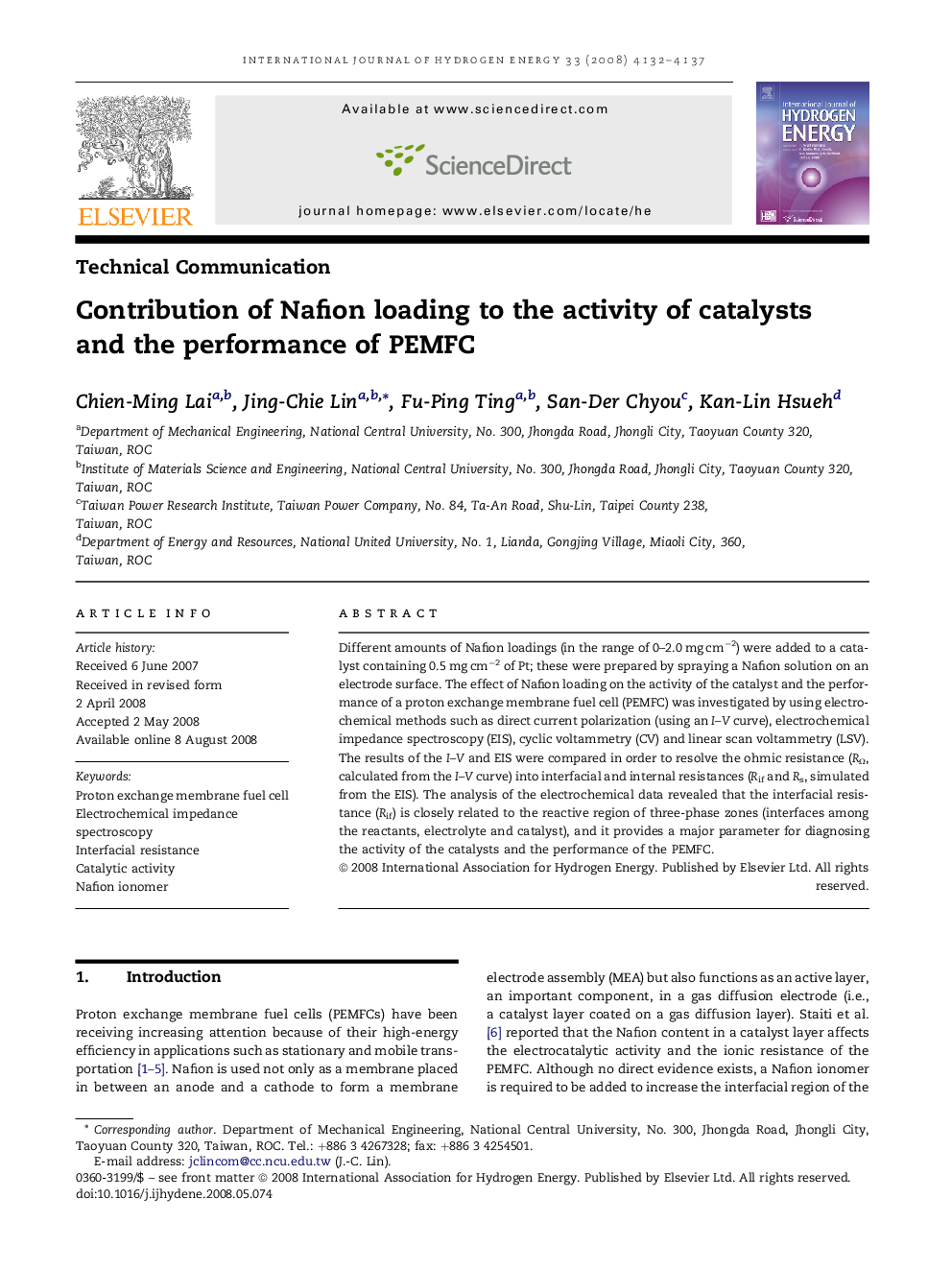 Contribution of Nafion loading to the activity of catalysts and the performance of PEMFC