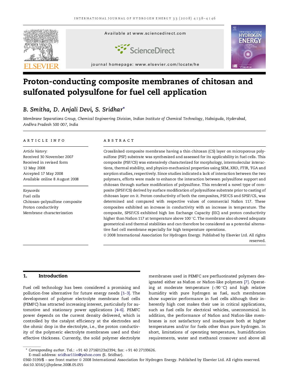 Proton-conducting composite membranes of chitosan and sulfonated polysulfone for fuel cell application