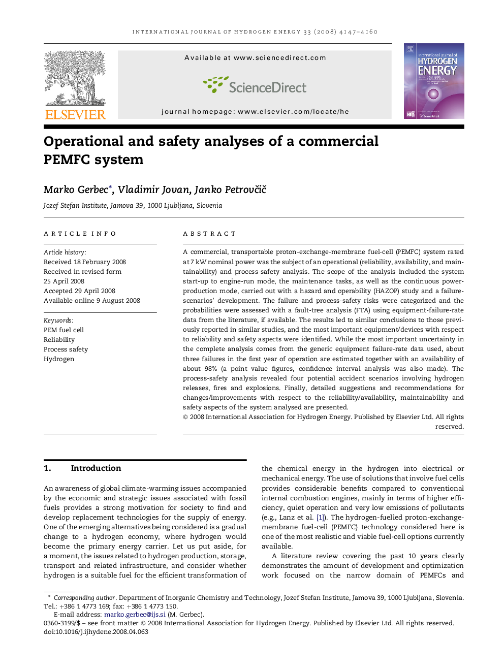 Operational and safety analyses of a commercial PEMFC system