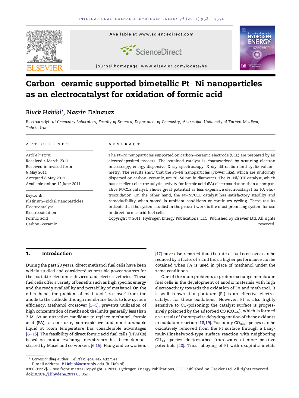 Carbon–ceramic supported bimetallic Pt–Ni nanoparticles as an electrocatalyst for oxidation of formic acid