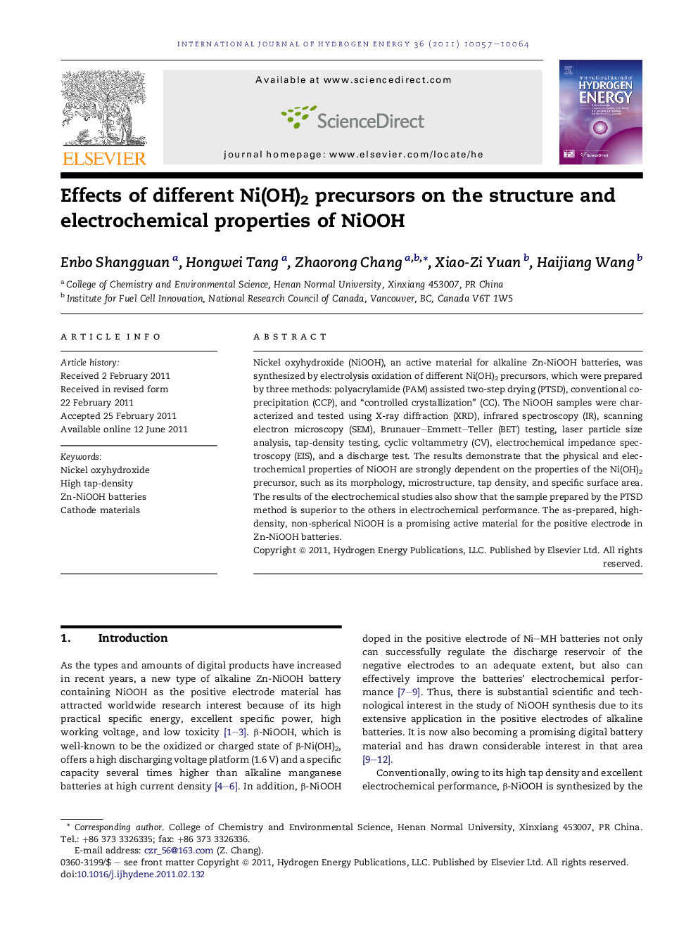 Effects of different Ni(OH)2 precursors on the structure and electrochemical properties of NiOOH