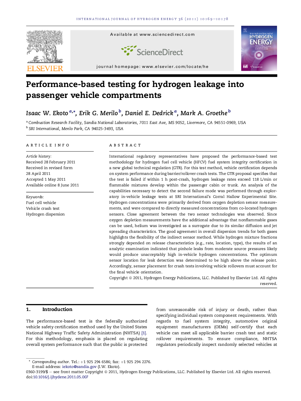 Performance-based testing for hydrogen leakage into passenger vehicle compartments