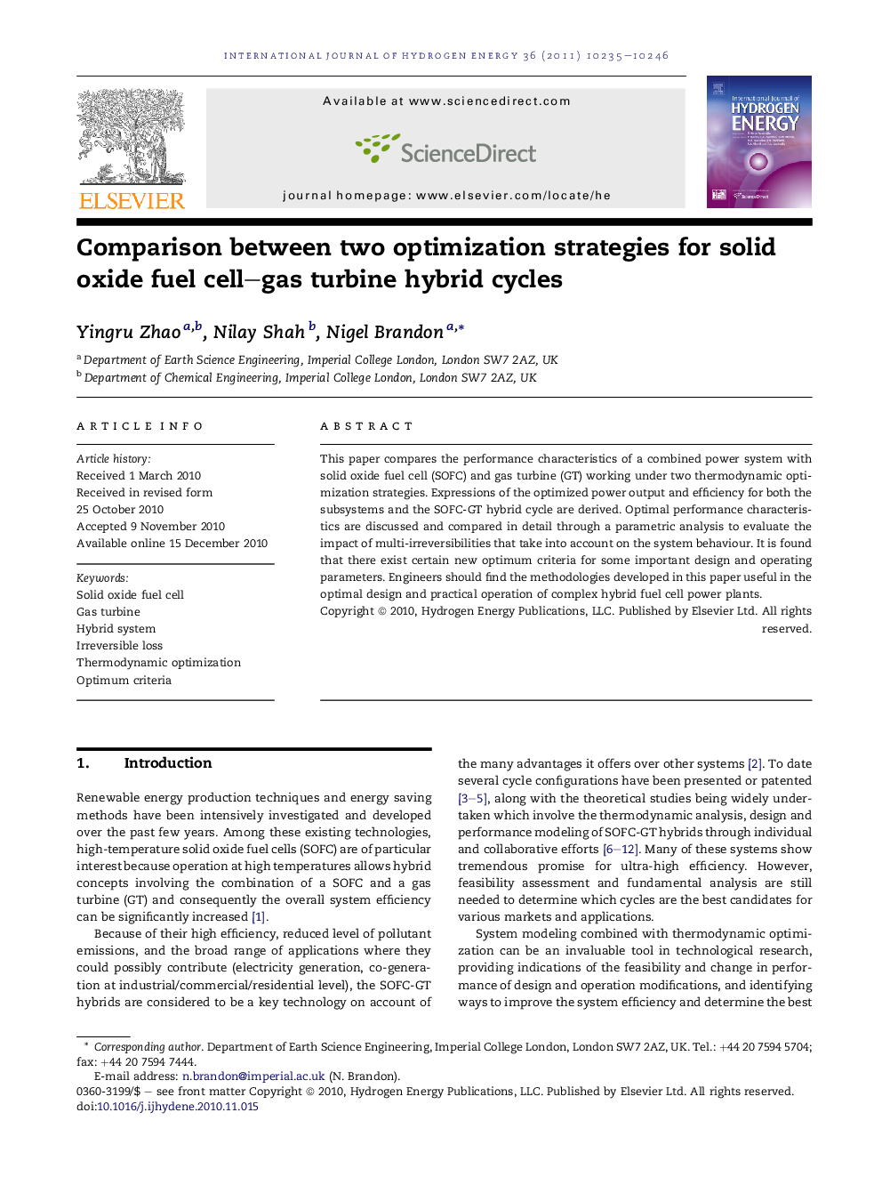 Comparison between two optimization strategies for solid oxide fuel cell–gas turbine hybrid cycles