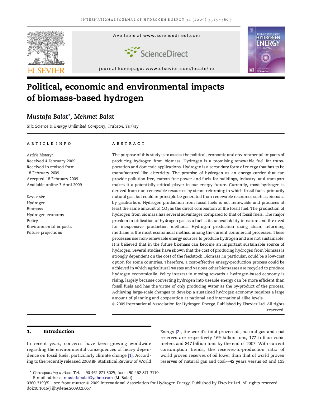 Political, economic and environmental impacts of biomass-based hydrogen