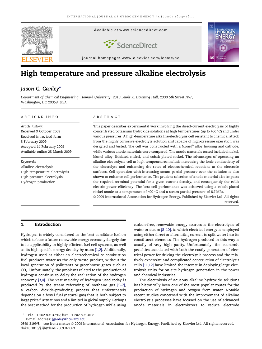 High temperature and pressure alkaline electrolysis