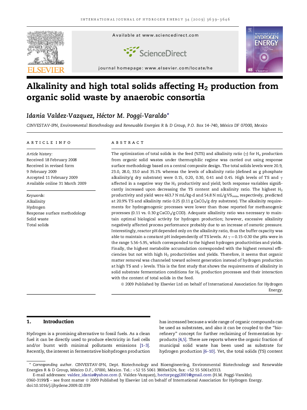 Alkalinity and high total solids affecting H2 production from organic solid waste by anaerobic consortia