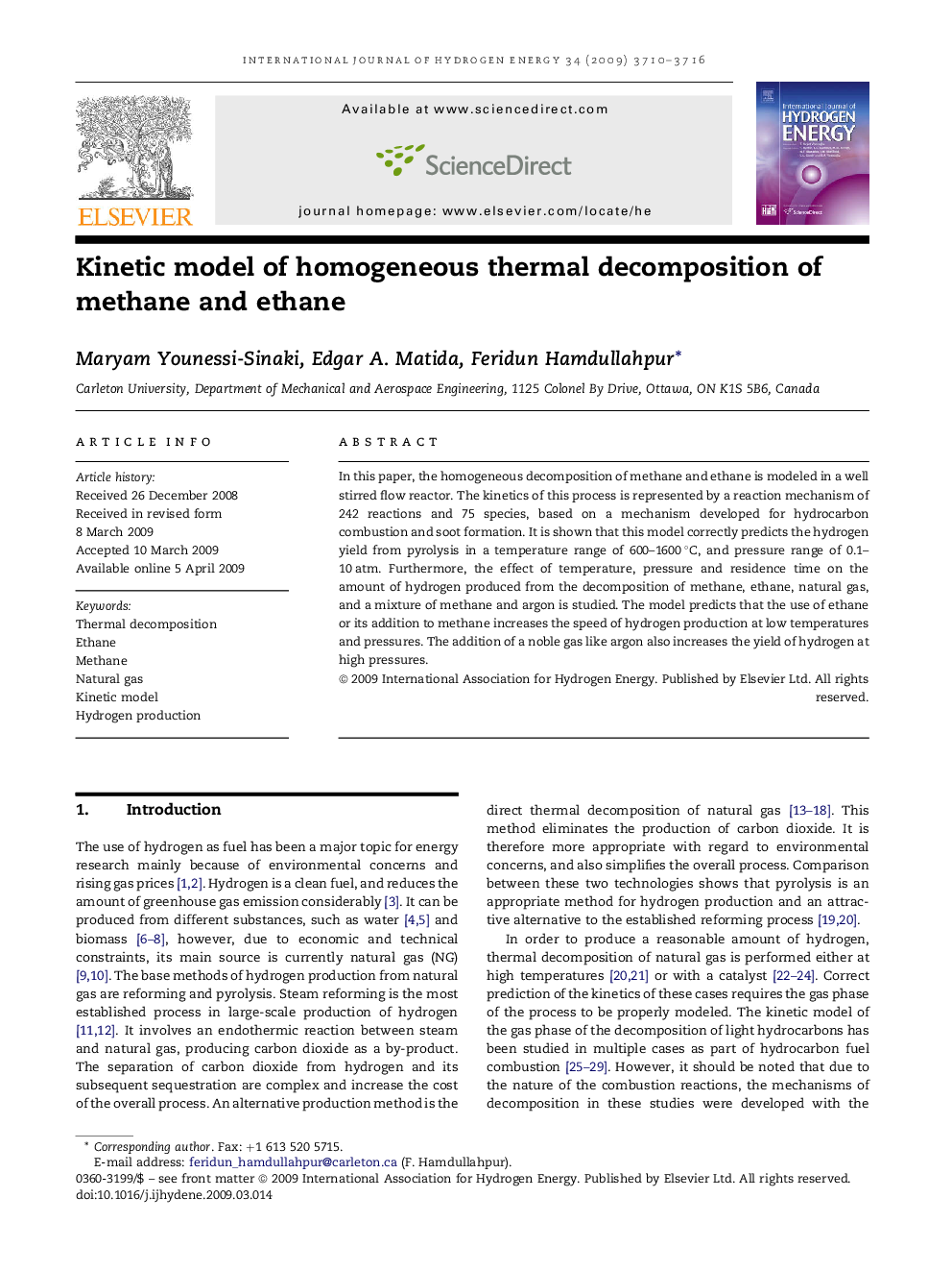 Kinetic model of homogeneous thermal decomposition of methane and ethane