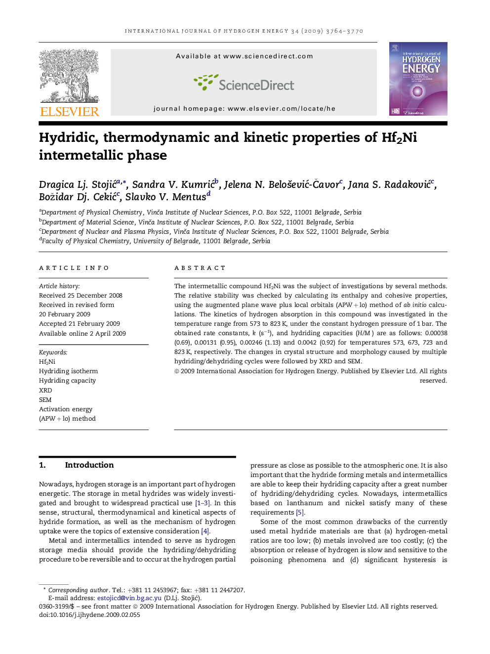Hydridic, thermodynamic and kinetic properties of Hf2Ni intermetallic phase