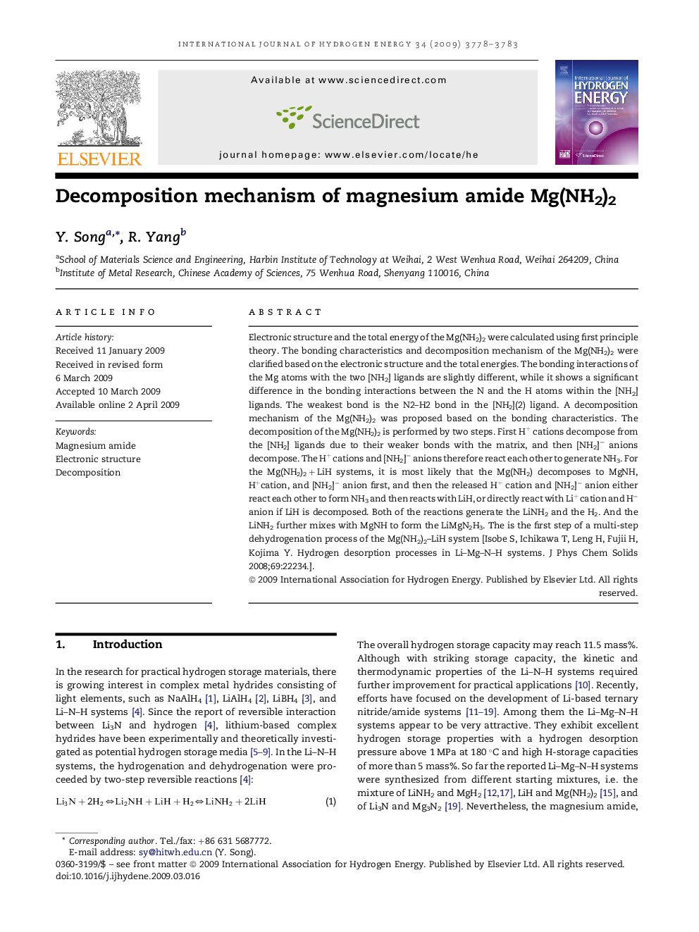 Decomposition mechanism of magnesium amide Mg(NH2)2