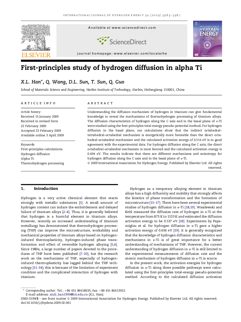 First-principles study of hydrogen diffusion in alpha Ti