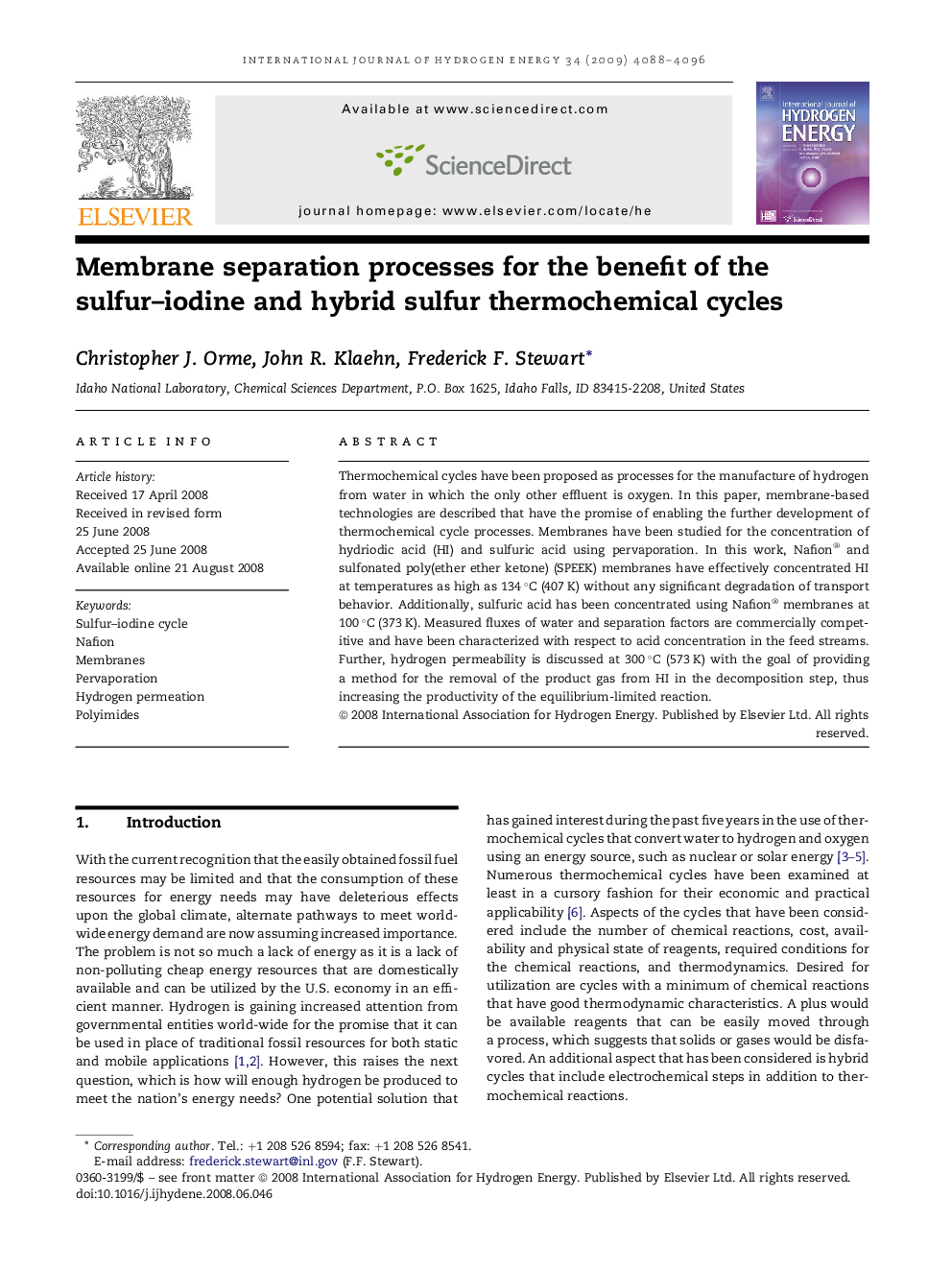 Membrane separation processes for the benefit of the sulfur–iodine and hybrid sulfur thermochemical cycles