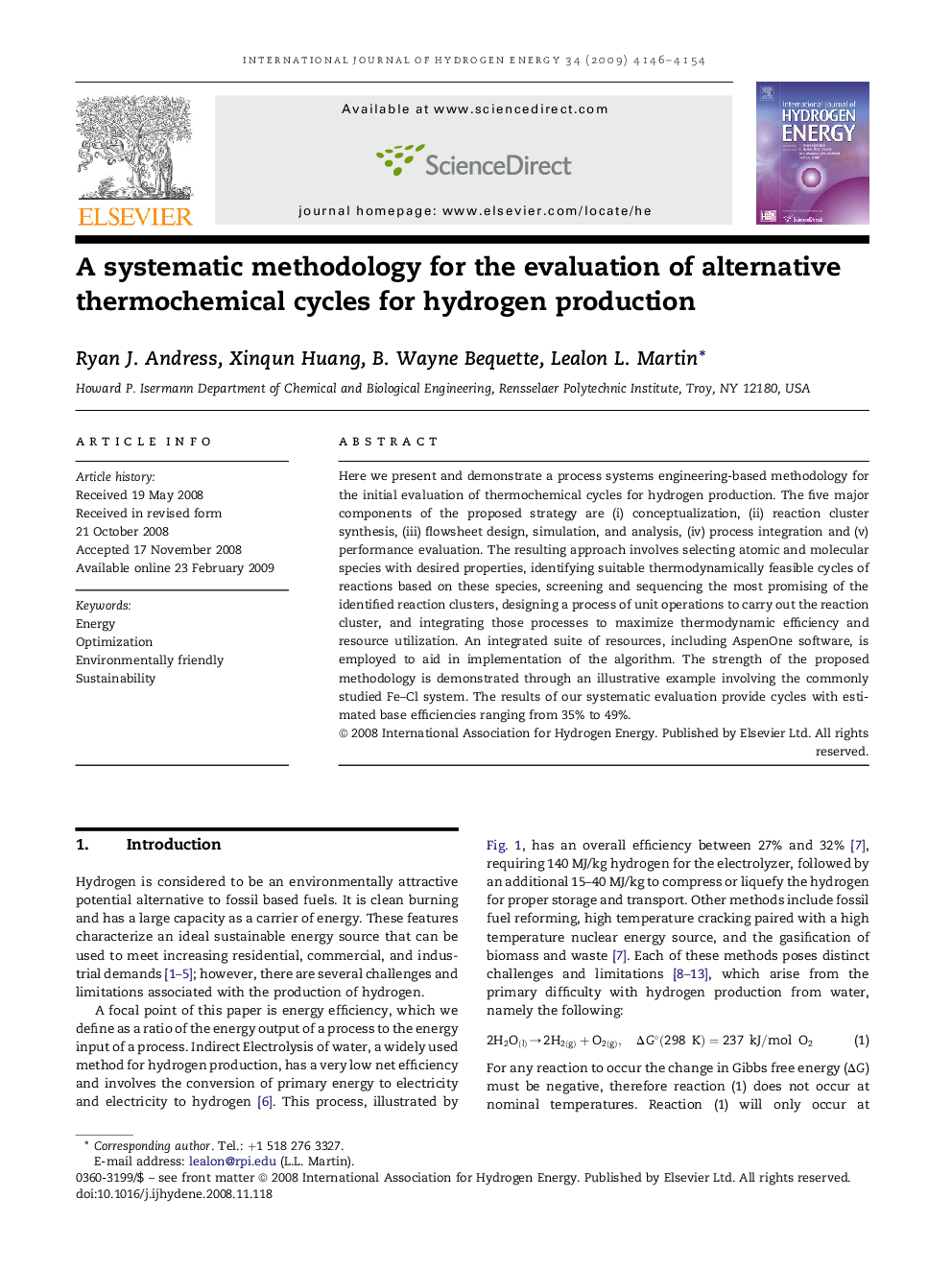 A systematic methodology for the evaluation of alternative thermochemical cycles for hydrogen production