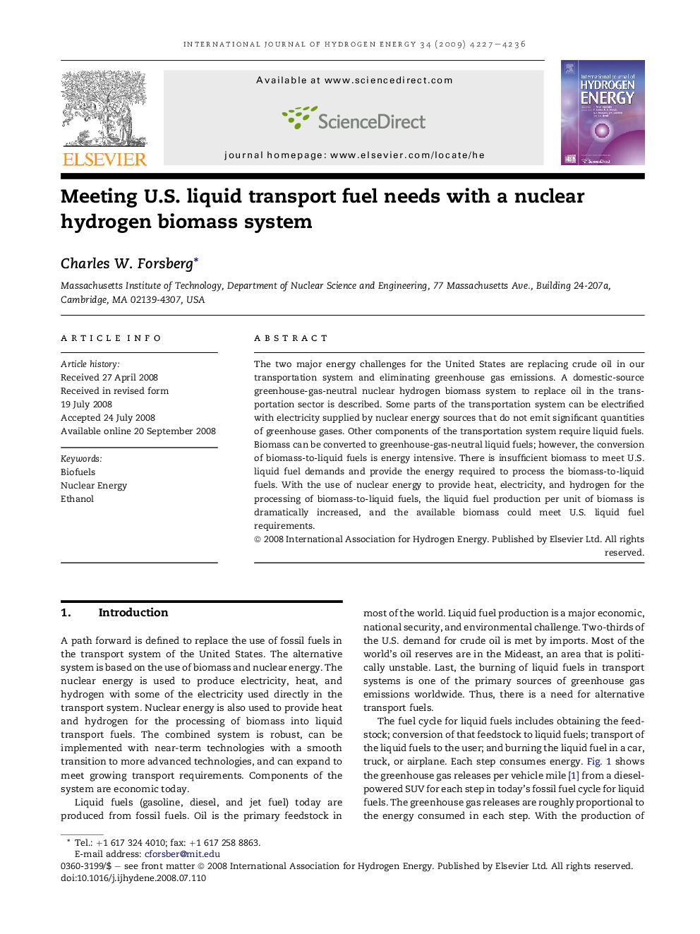 Meeting U.S. liquid transport fuel needs with a nuclear hydrogen biomass system