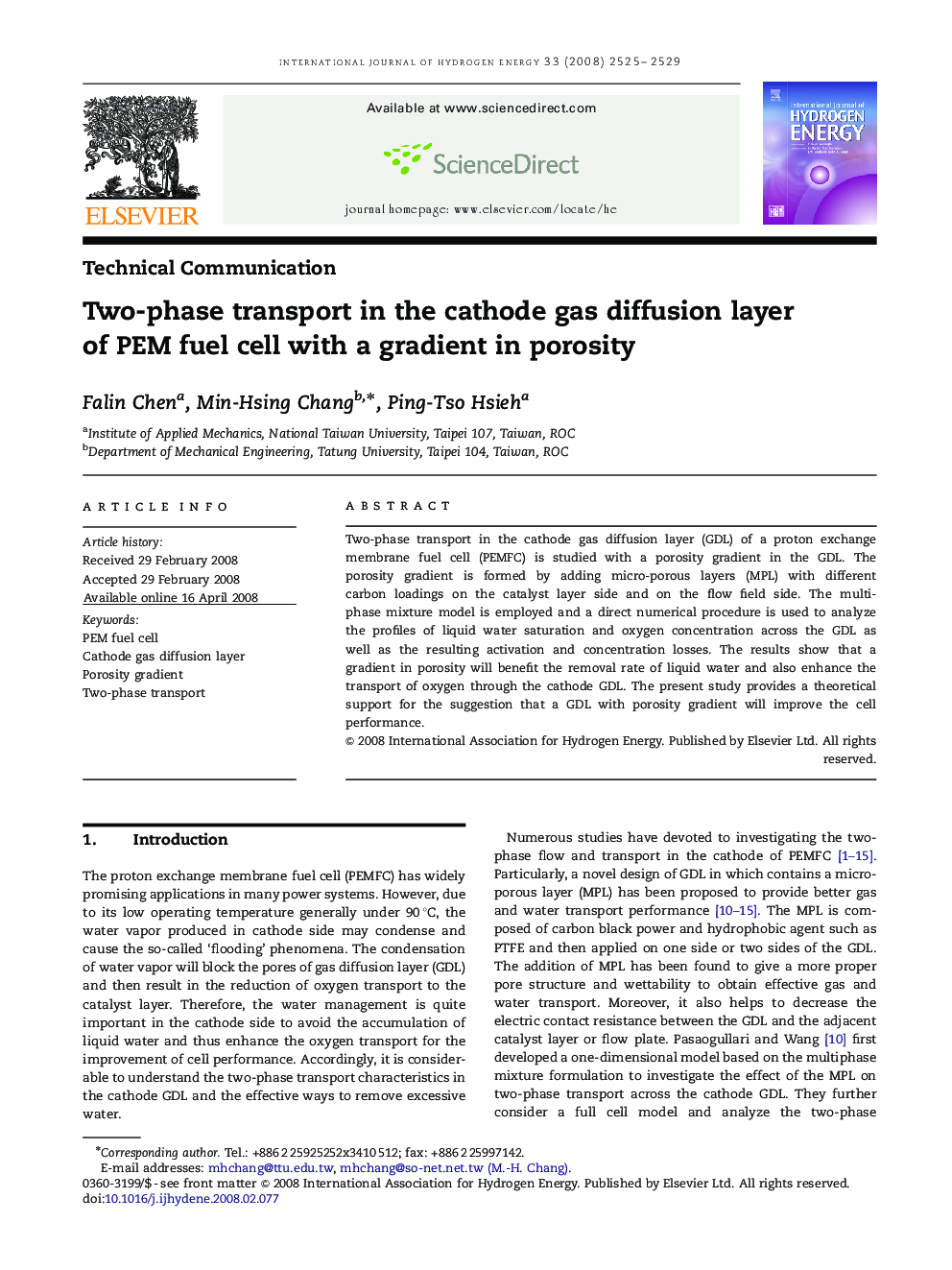 Two-phase transport in the cathode gas diffusion layer of PEM fuel cell with a gradient in porosity