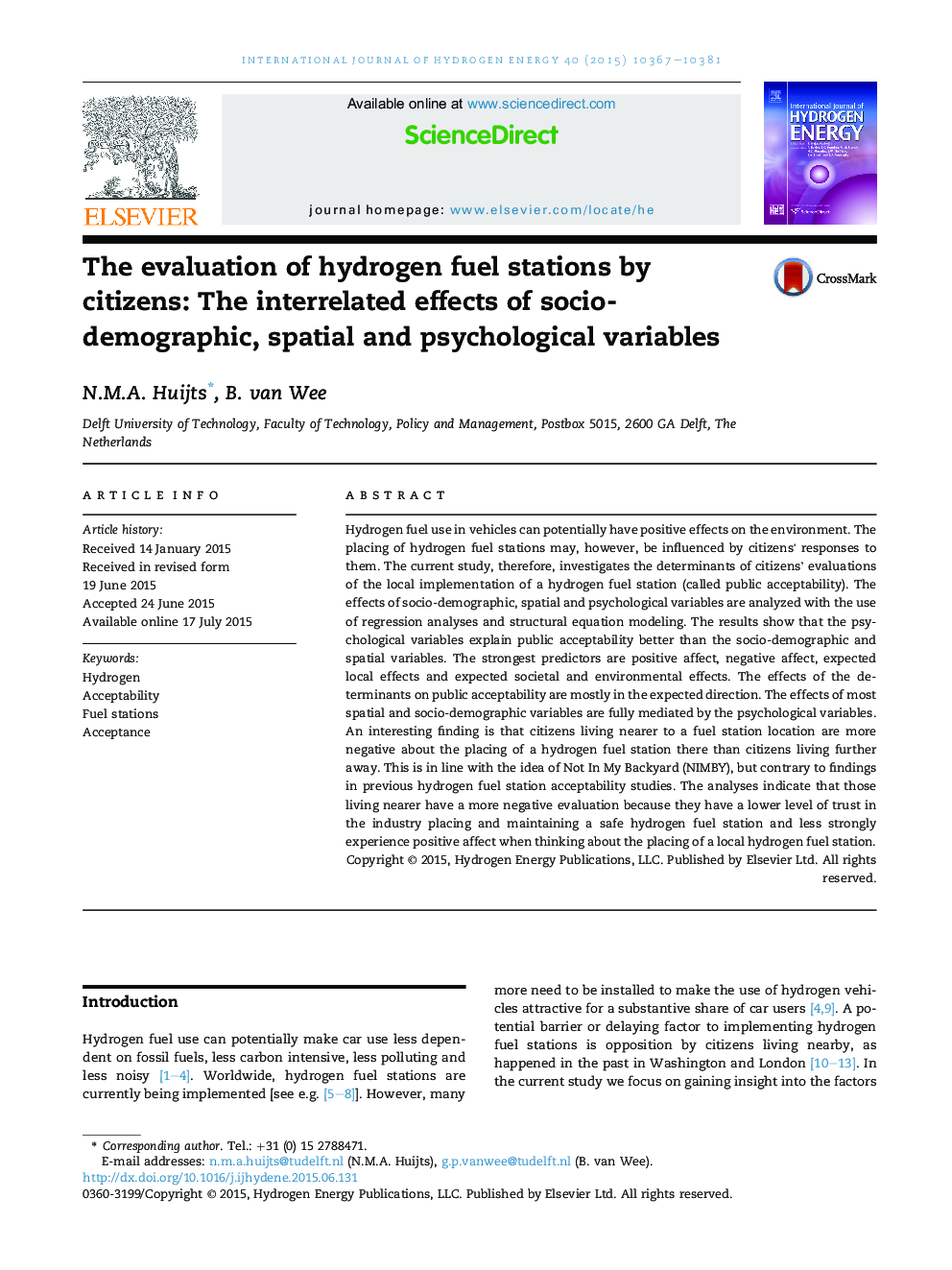 The evaluation of hydrogen fuel stations by citizens: The interrelated effects of socio-demographic, spatial and psychological variables