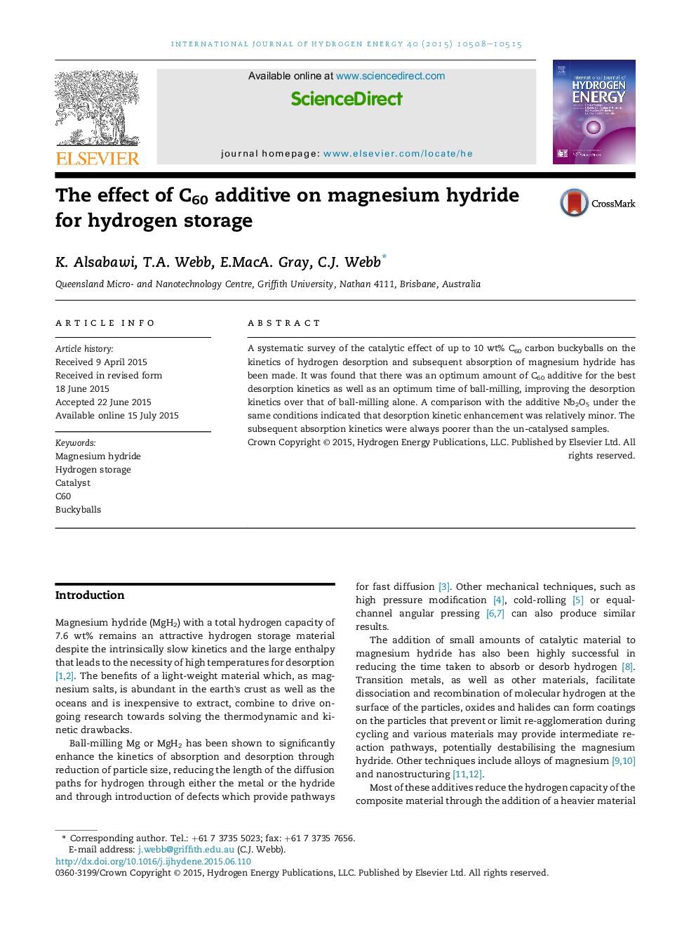 The effect of C60 additive on magnesium hydride for hydrogen storage