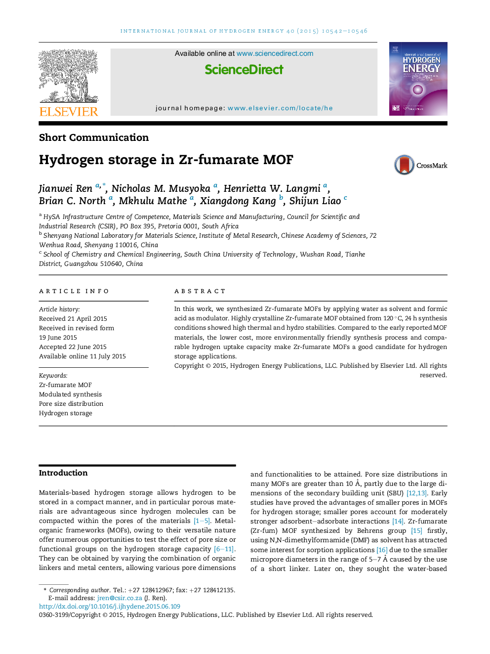 Hydrogen storage in Zr-fumarate MOF