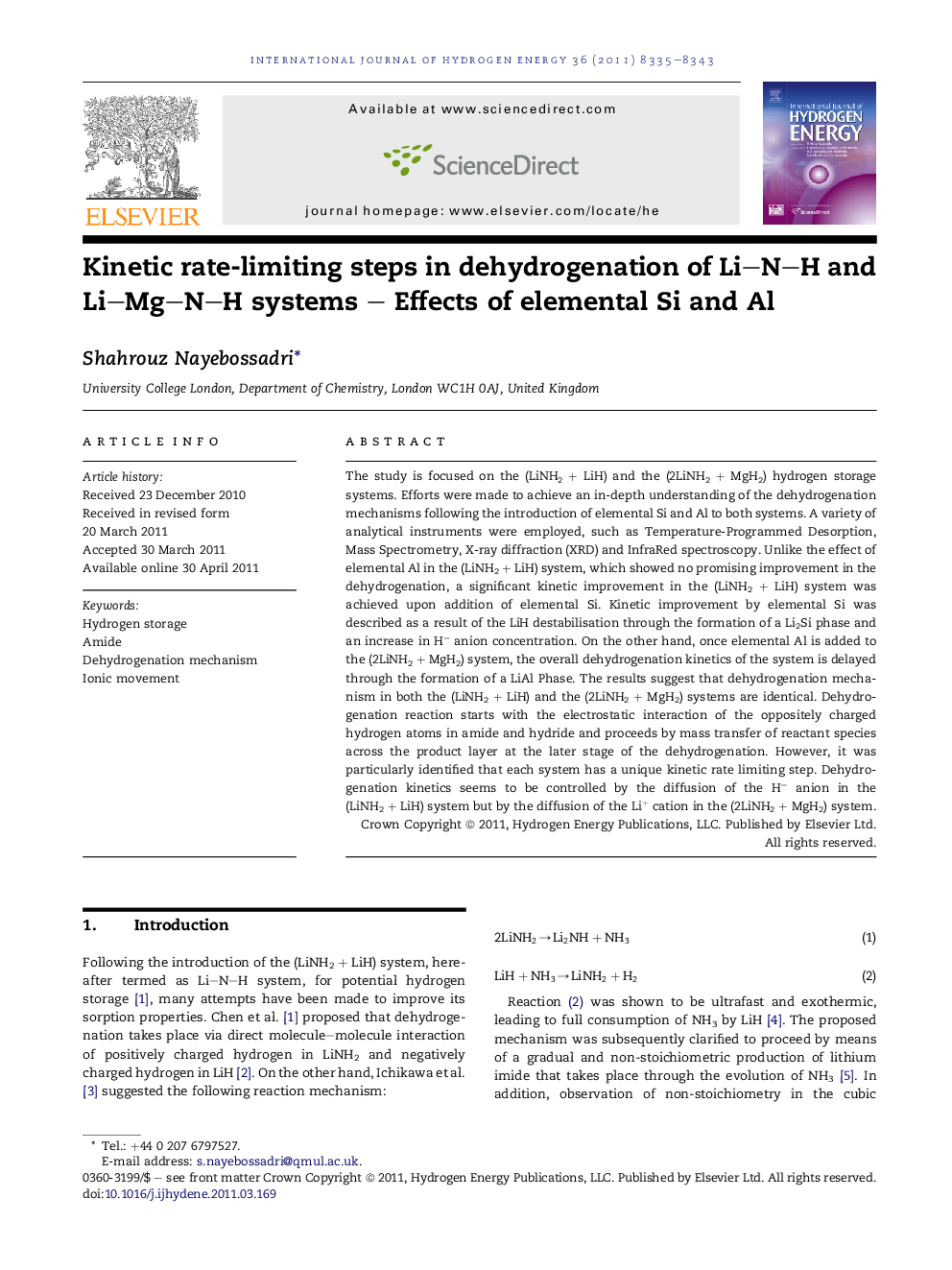 Kinetic rate-limiting steps in dehydrogenation of Li–N–H and Li–Mg–N–H systems – Effects of elemental Si and Al