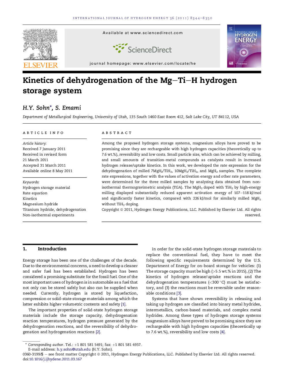 Kinetics of dehydrogenation of the Mg–Ti–H hydrogen storage system