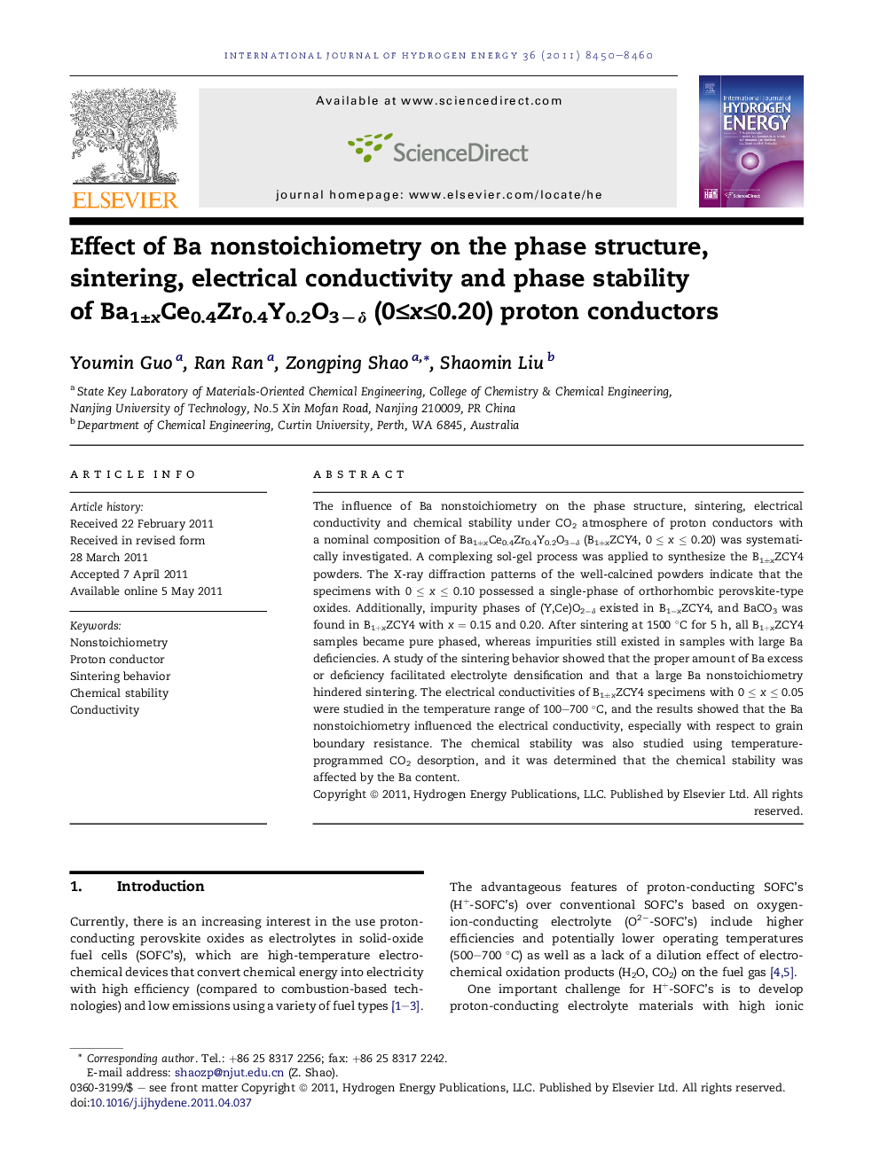 Effect of Ba nonstoichiometry on the phase structure, sintering, electrical conductivity and phase stability of Ba1±xCe0.4Zr0.4Y0.2O3−δ (0≤x≤0.20) proton conductors