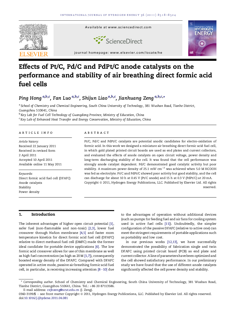 Effects of Pt/C, Pd/C and PdPt/C anode catalysts on the performance and stability of air breathing direct formic acid fuel cells