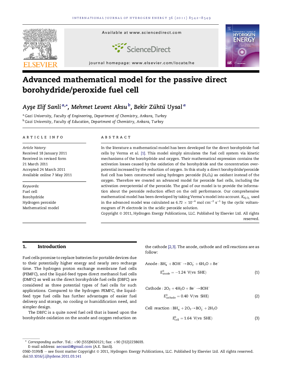 Advanced mathematical model for the passive direct borohydride/peroxide fuel cell