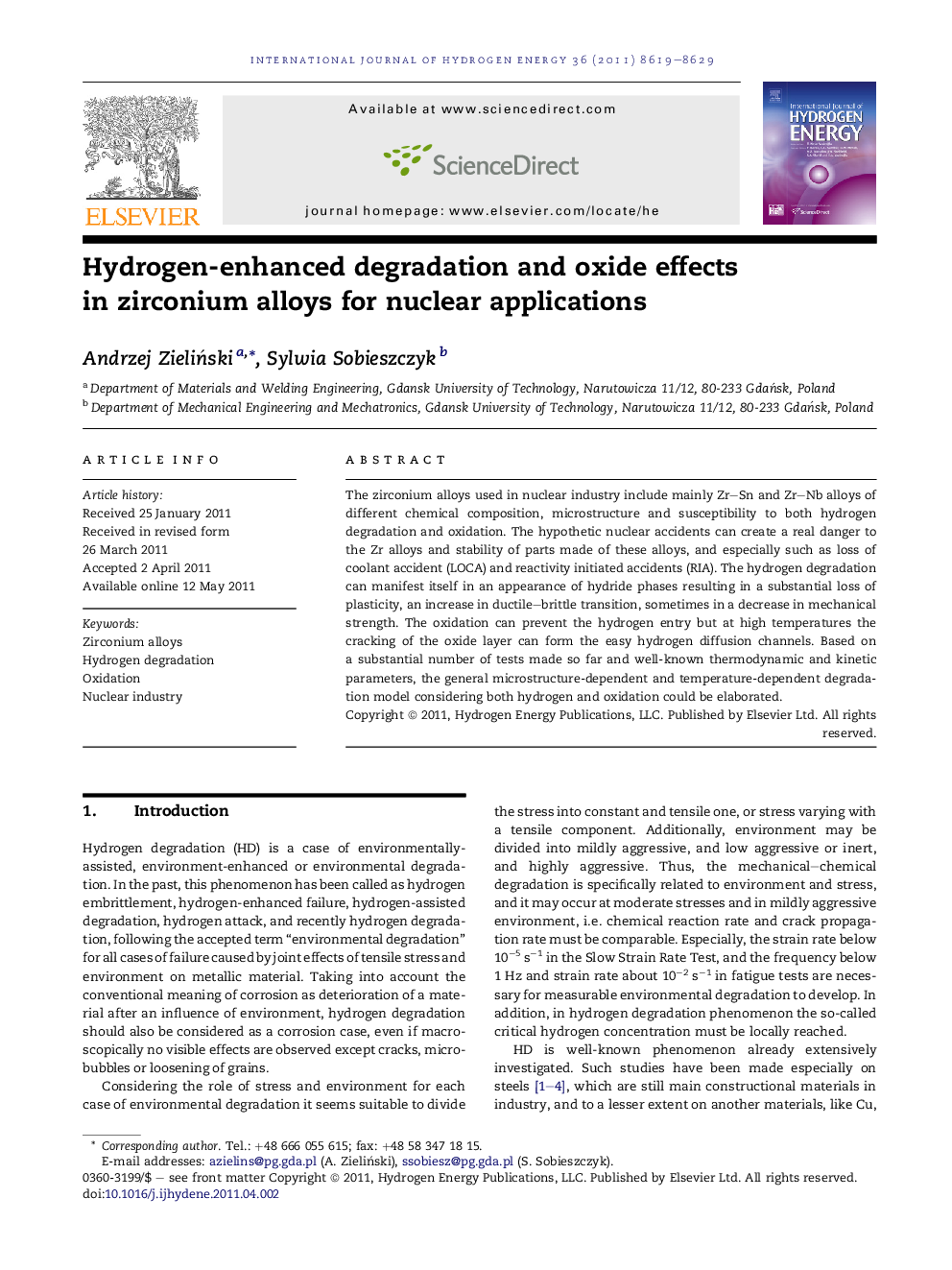 Hydrogen-enhanced degradation and oxide effects in zirconium alloys for nuclear applications