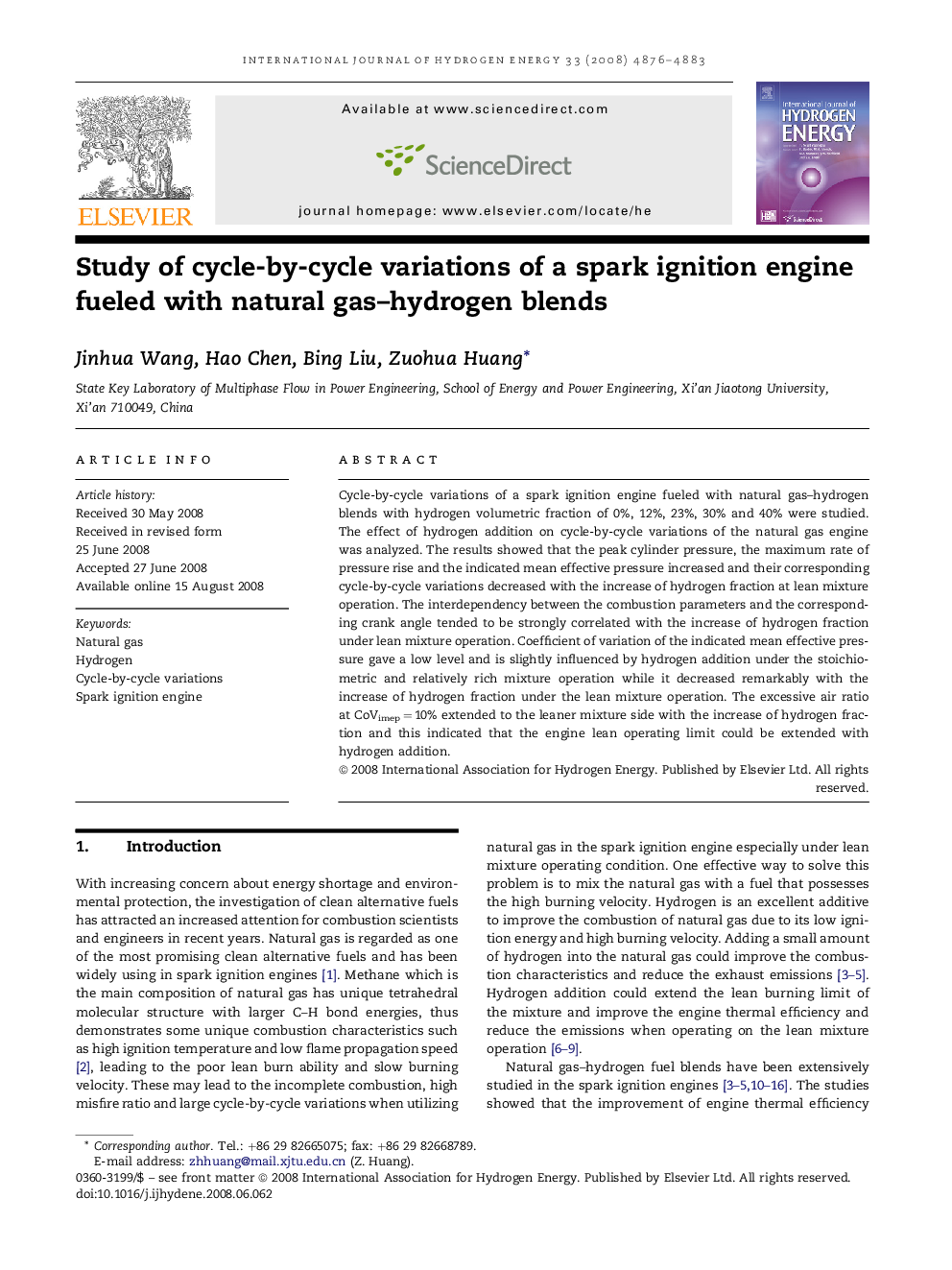 Study of cycle-by-cycle variations of a spark ignition engine fueled with natural gas–hydrogen blends