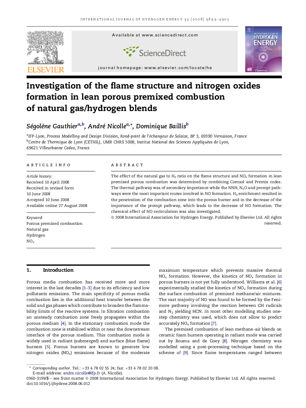 Investigation of the flame structure and nitrogen oxides formation in lean porous premixed combustion of natural gas/hydrogen blends