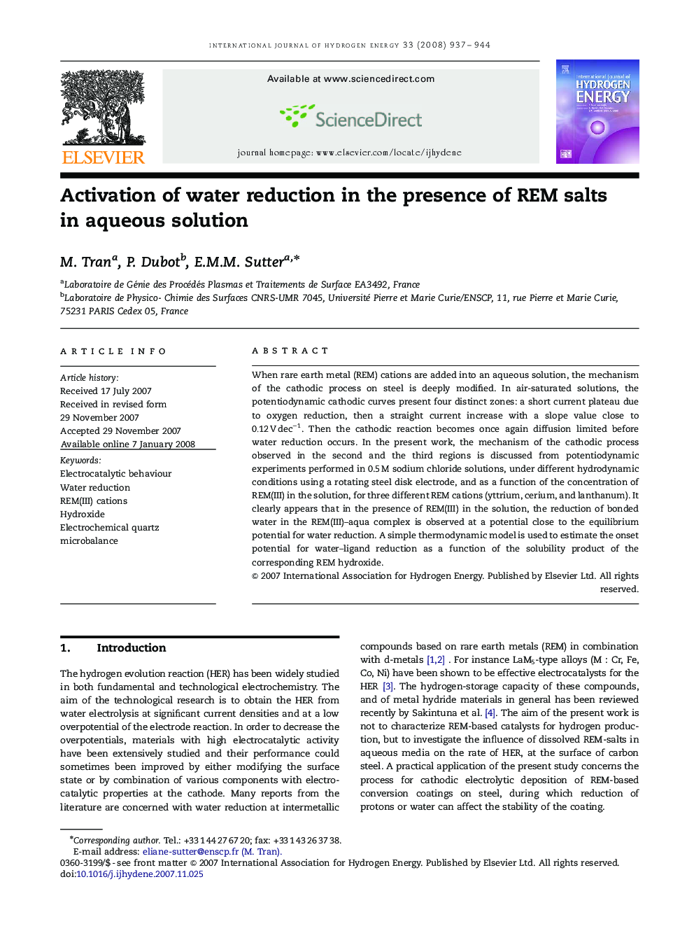 Activation of water reduction in the presence of REM salts in aqueous solution