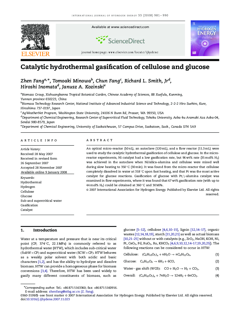 Catalytic hydrothermal gasification of cellulose and glucose